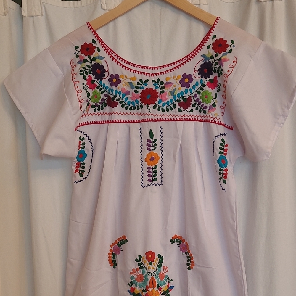 Embroidered Floral Kids Dress - White